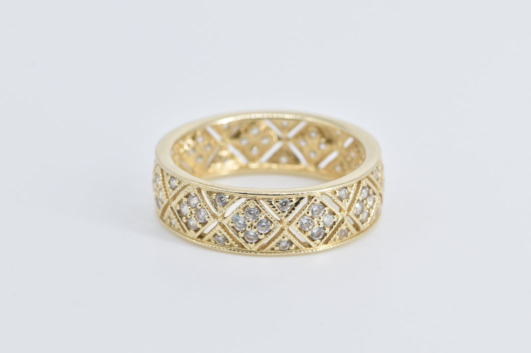 14K Natural Diamond Encrusted Lattice Band Ring Yellow Gold