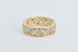 14K Natural Diamond Encrusted Lattice Band Ring Yellow Gold