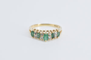 14K Marquise Natural Emerald Diamond Vintage Ring Yellow Gold
