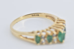 14K Marquise Natural Emerald Diamond Vintage Ring Yellow Gold