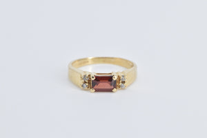 14K Emerald Cut Garnet Diamond Fashion Stacking Ring Yellow Gold