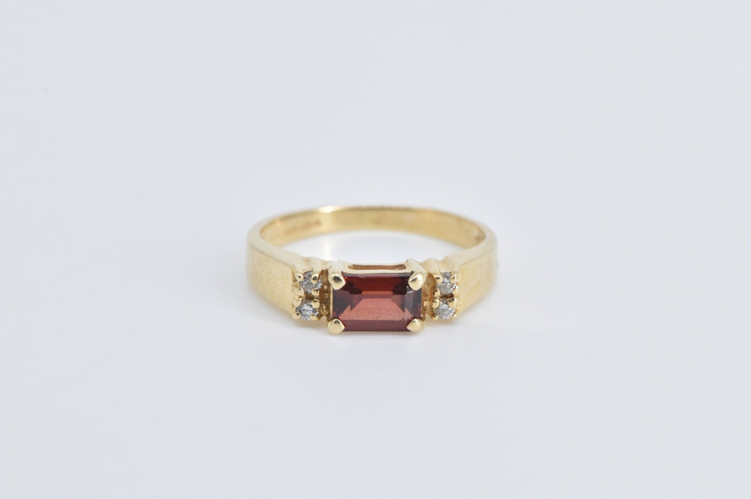 14K Emerald Cut Garnet Diamond Fashion Stacking Ring Yellow Gold