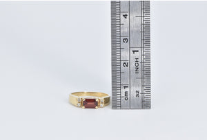 14K Emerald Cut Garnet Diamond Fashion Stacking Ring Yellow Gold