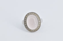 Load image into Gallery viewer, 14K Oval Rose Quartz Natural Diamond Halo Cocktail Ring White Gold