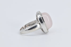 14K Oval Rose Quartz Natural Diamond Halo Cocktail Ring White Gold