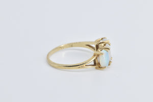 14K Oval Natural Opal Three Stone Vintage Ring Yellow Gold