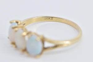 14K Oval Natural Opal Three Stone Vintage Ring Yellow Gold