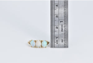 14K Oval Natural Opal Three Stone Vintage Ring Yellow Gold