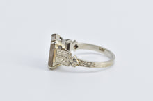 Load image into Gallery viewer, 14K Square Cut Fossil Art Deco Unique Statement Ring White Gold