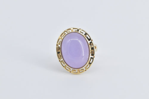 14K Oval Lilac Jadeite Greek Wave Design Cocktail Ring Yellow Gold