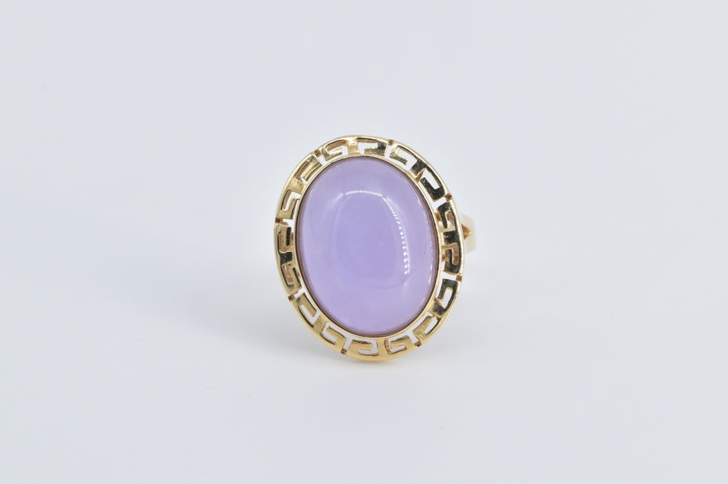 14K Oval Lilac Jadeite Greek Wave Design Cocktail Ring Yellow Gold