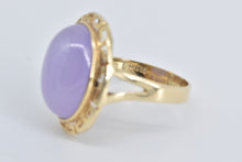 Load image into Gallery viewer, 14K Oval Lilac Jadeite Greek Wave Design Cocktail Ring Yellow Gold