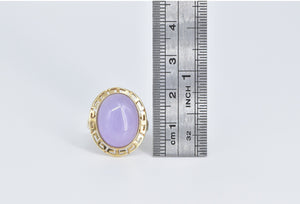 14K Oval Lilac Jadeite Greek Wave Design Cocktail Ring Yellow Gold