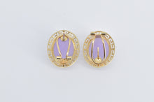 Load image into Gallery viewer, 14K Oval Lilac Jadeite Greek Wave French Clip Earrings Yellow Gold