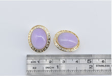 Load image into Gallery viewer, 14K Oval Lilac Jadeite Greek Wave French Clip Earrings Yellow Gold