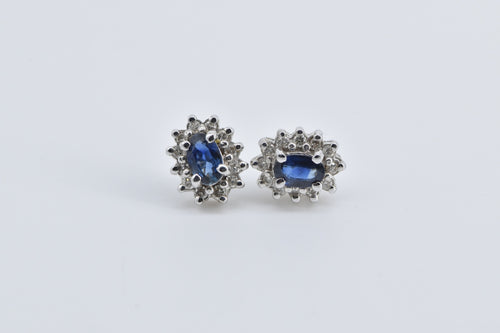 14K Marquise Sapphire Diamond Halo Stud Earrings White Gold