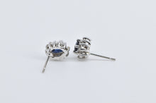 Load image into Gallery viewer, 14K Marquise Sapphire Diamond Halo Stud Earrings White Gold