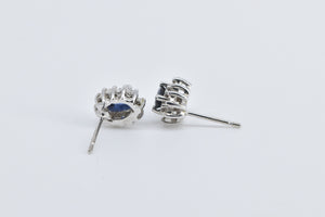 14K Marquise Sapphire Diamond Halo Stud Earrings White Gold