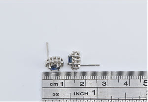 14K Marquise Sapphire Diamond Halo Stud Earrings White Gold
