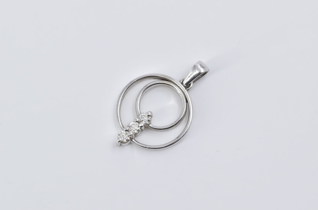14K Tiered Diamond Circle Journey Symbol Pendant White Gold