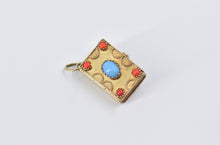 Load image into Gallery viewer, 14K Etruscan Revival Turquoise Coral Book Locket Charm/Pendant Yellow Gold