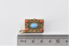 Load image into Gallery viewer, 14K Etruscan Revival Turquoise Coral Book Locket Charm/Pendant Yellow Gold