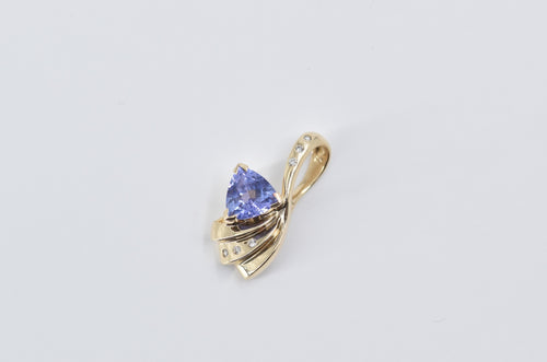 14K Trillion Tanzanite Diamond Freeform Wavy Pendant Yellow Gold