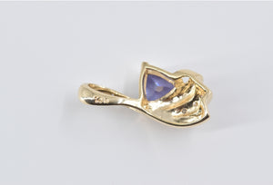 14K Trillion Tanzanite Diamond Freeform Wavy Pendant Yellow Gold