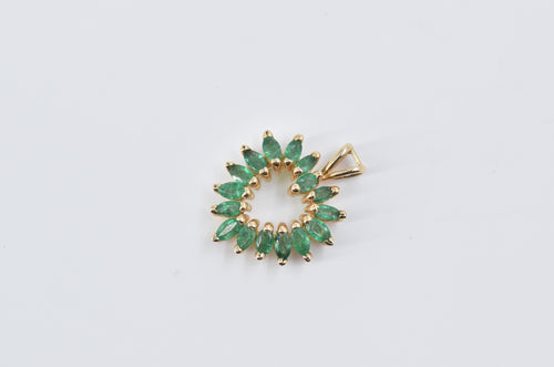 14K Marquise Emerald Vintage Heart Love Symbol Pendant Yellow Gold