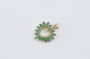 14K Marquise Emerald Vintage Heart Love Symbol Pendant Yellow Gold
