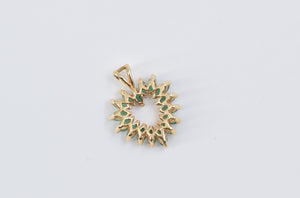14K Marquise Emerald Vintage Heart Love Symbol Pendant Yellow Gold