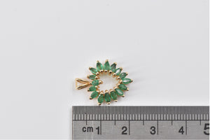14K Marquise Emerald Vintage Heart Love Symbol Pendant Yellow Gold