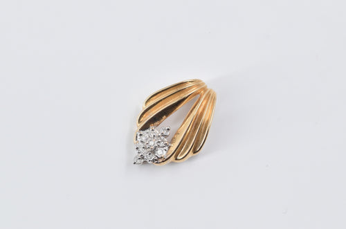 14K Vintage Diamond Cluster Grooved Slide Pendant Yellow Gold