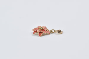 14K Enamel Poinsettia Flower Christmas Winter Charm/Pendant Yellow Gold