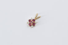 Load image into Gallery viewer, 14K Ruby Diamond Flower Cluster Vintage Pendant Yellow Gold