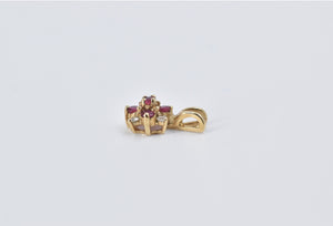 14K Ruby Diamond Flower Cluster Vintage Pendant Yellow Gold