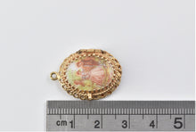 Load image into Gallery viewer, 14K Ornate Victorian Scene Ceramic Photo Locket Charm/Pendant Yellow Gold
