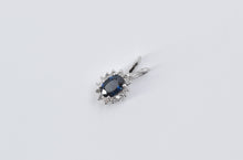 Load image into Gallery viewer, 14K Oval Natural Sapphire Diamond Halo Classic Pendant White Gold