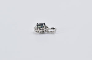 14K Oval Natural Sapphire Diamond Halo Classic Pendant White Gold
