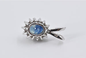 14K Oval Natural Sapphire Diamond Halo Classic Pendant White Gold