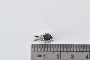 14K Oval Natural Sapphire Diamond Halo Classic Pendant White Gold