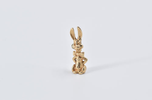 14K 3D Articulated Rabbit with Bow Tie Charm/Pendant Yellow Gold