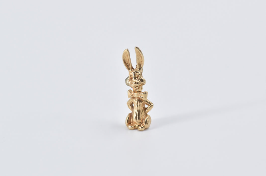 14K 3D Articulated Rabbit with Bow Tie Charm/Pendant Yellow Gold