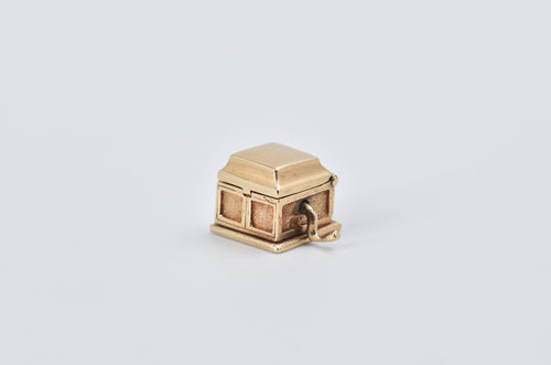 14K 3D Articulated Vinyl Record Player Music Charm/Pendant Yellow Gold