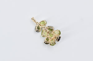 14K Green Tourmaline Peridot Diamond Cluster Pendant Yellow Gold