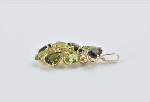 14K Green Tourmaline Peridot Diamond Cluster Pendant Yellow Gold