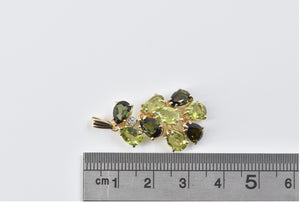 14K Green Tourmaline Peridot Diamond Cluster Pendant Yellow Gold
