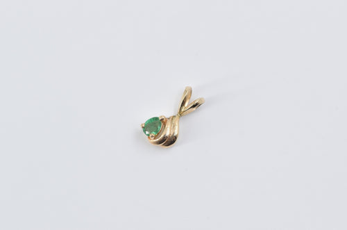 14K Round Emerald Vintage Simple Classic Pendant Yellow Gold