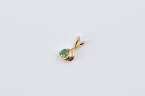 14K Round Emerald Vintage Simple Classic Pendant Yellow Gold