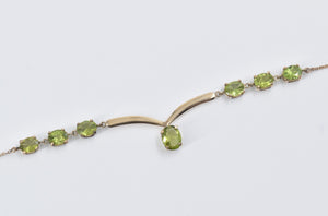 14K Peridot Chevron Drop Statement Chain Necklace 17.5" Yellow Gold